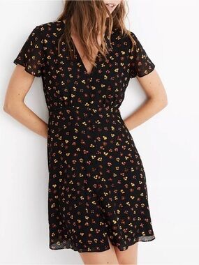 Madewell Silk Button-Front Swing Dress in Feline Floral